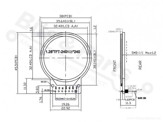 Display LCD Rond 240px 1,28 inch SPI/GC9A01